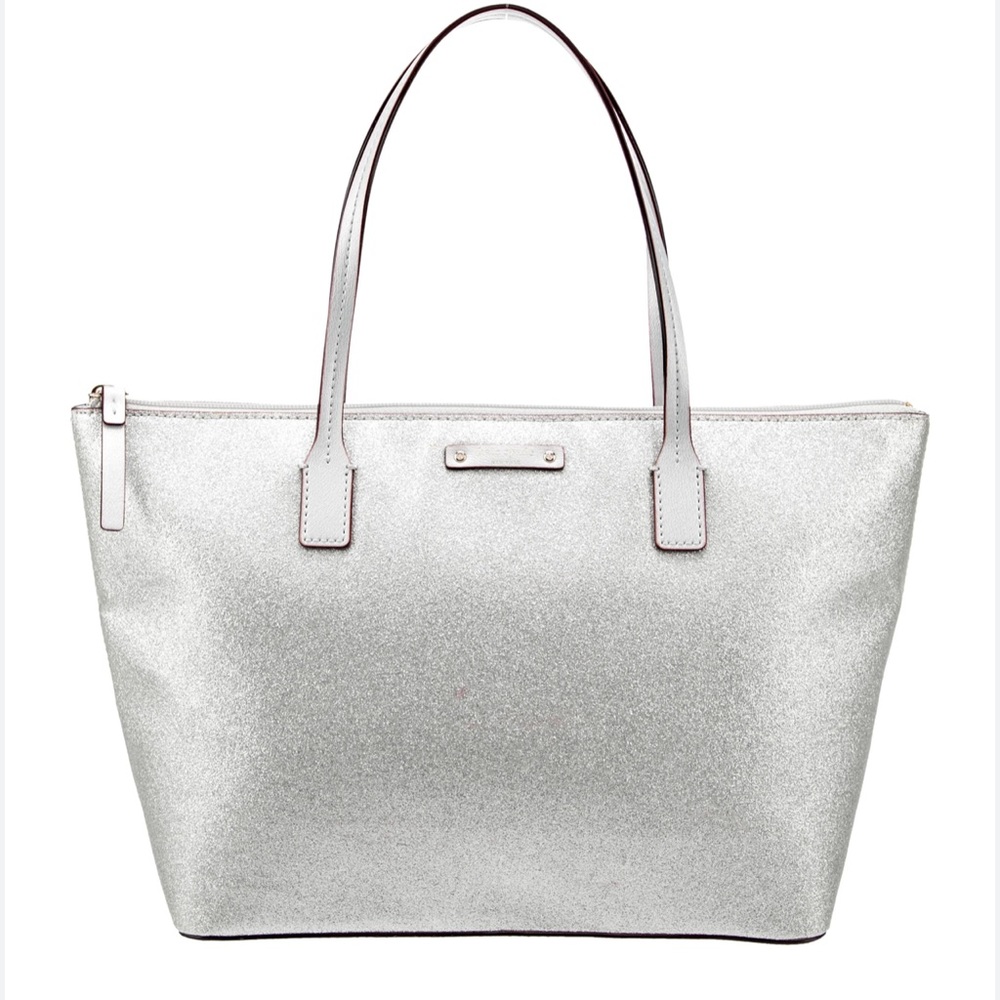 Kate Spade Haven lane glitter silver tote bag